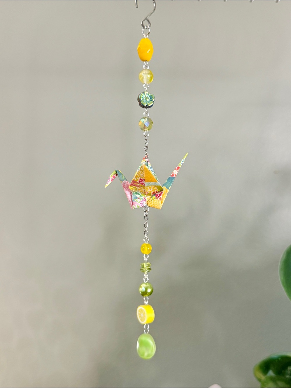 Origami Ornament #2558 - Small Crane with Repurposed Beads